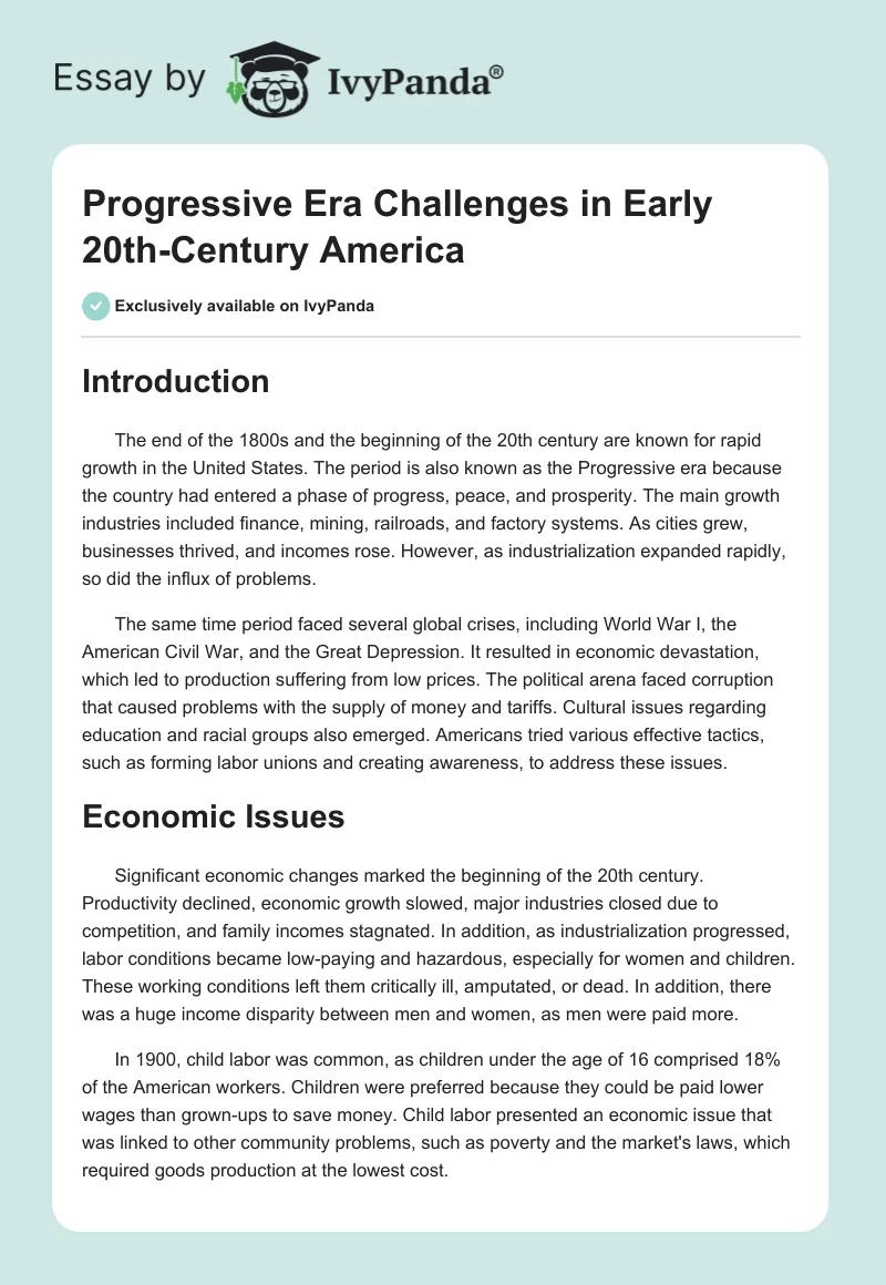 Progressive Era Challenges in Early 20th-Century America. Page 1