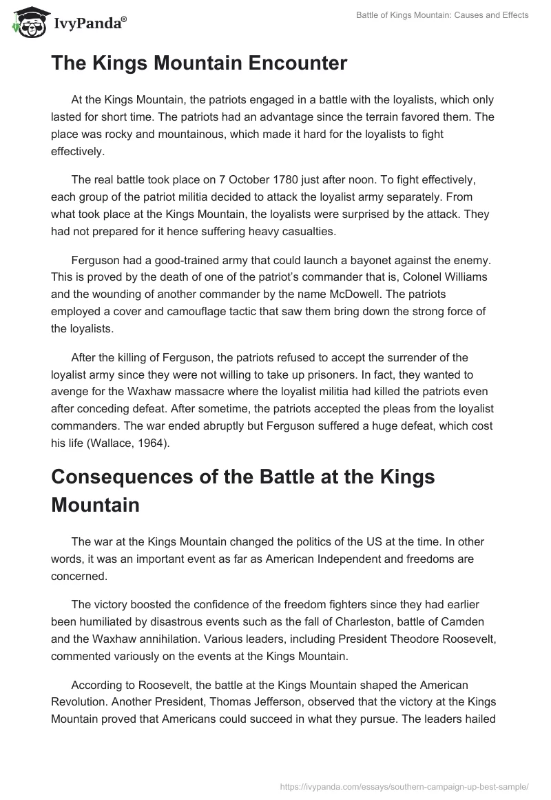 Battle of Kings Mountain: Causes and Effects. Page 3