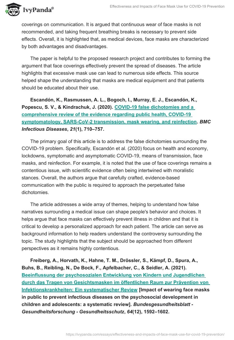 Effectiveness and Impacts of Face Mask Use for COVID-19 Prevention. Page 2