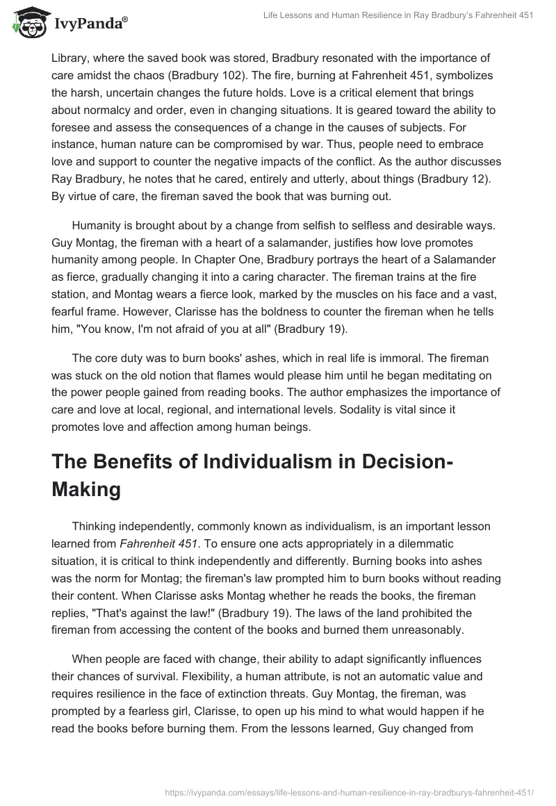 Life Lessons and Human Resilience in Ray Bradbury’s Fahrenheit 451. Page 2
