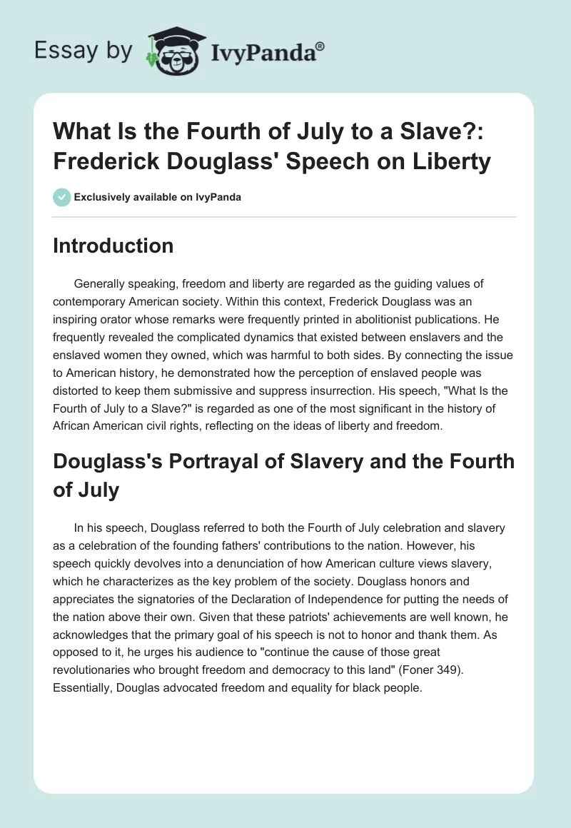 "What Is the Fourth of July to a Slave?": Frederick Douglass' Speech on Liberty. Page 1