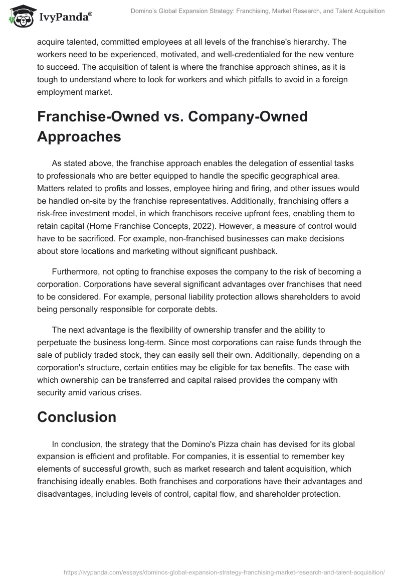 Domino’s Global Expansion Strategy: Franchising, Market Research, and Talent Acquisition. Page 2