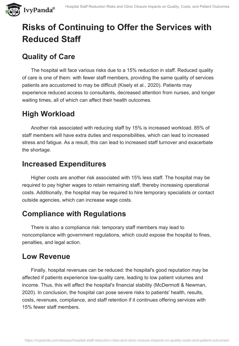 Hospital Staff Reduction Risks and Clinic Closure Impacts on Quality, Costs, and Patient Outcomes. Page 2