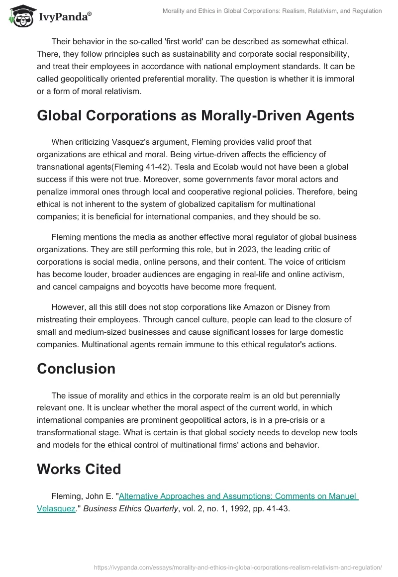Morality and Ethics in Global Corporations: Realism, Relativism, and Regulation. Page 2