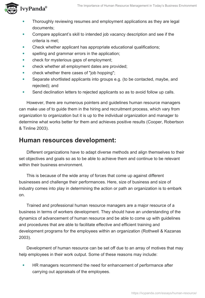 The Importance of Human Resource Management in Today’s Business Environment. Page 3