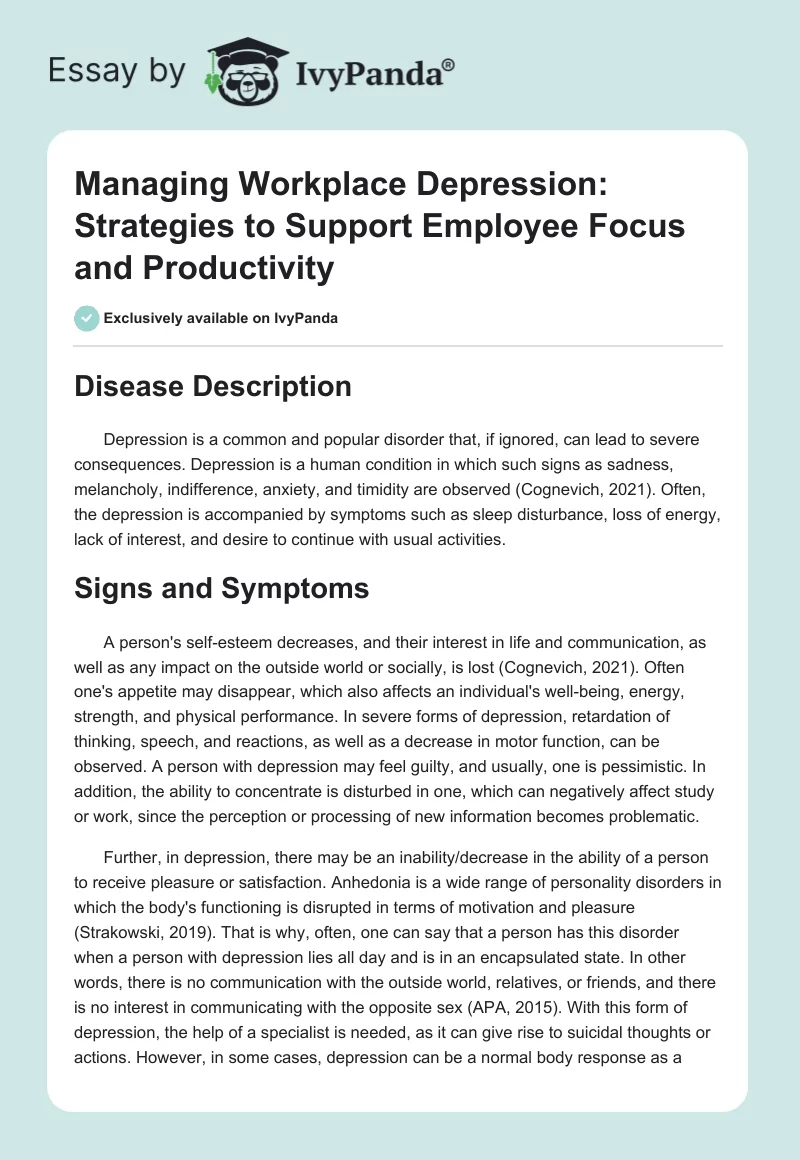 Managing Workplace Depression: Strategies to Support Employee Focus and Productivity. Page 1