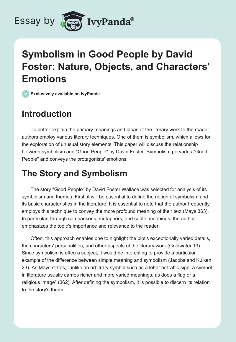 Symbolism in "Good People" by David Foster: Nature, Objects, and Characters' Emotions. Page 1