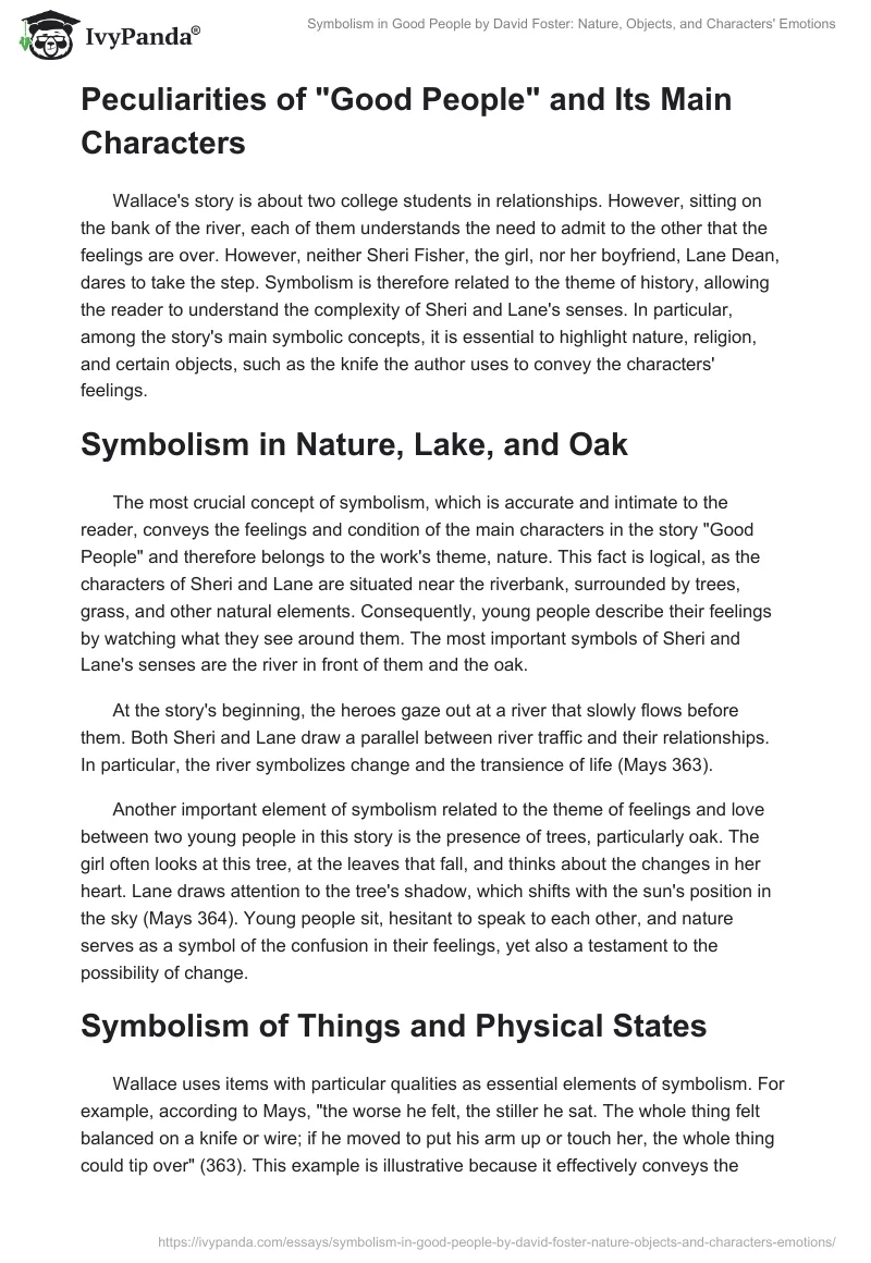 Symbolism in "Good People" by David Foster: Nature, Objects, and Characters' Emotions. Page 2