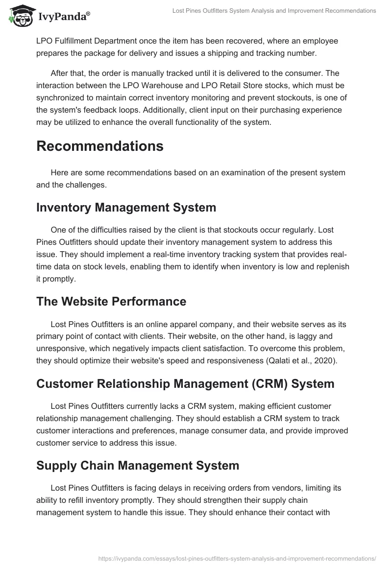 Lost Pines Outfitters System Analysis and Improvement Recommendations. Page 2