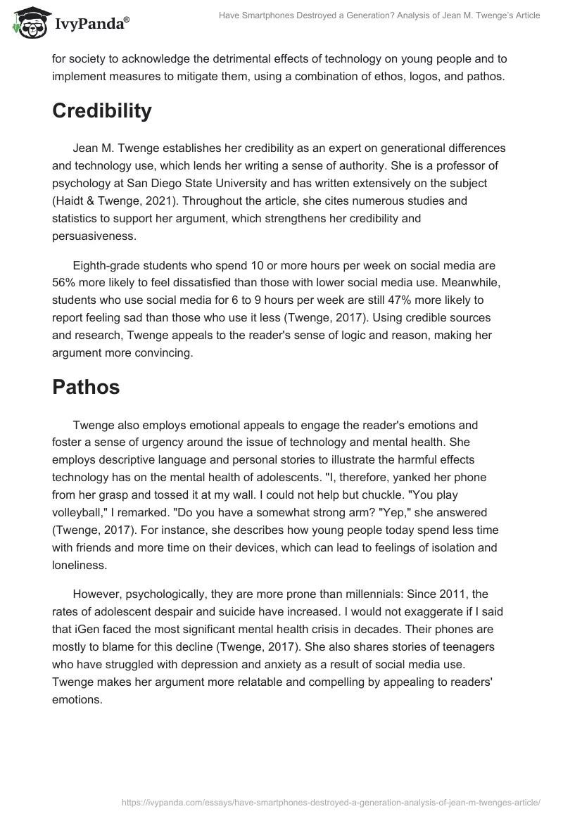 Have Smartphones Destroyed a Generation? Analysis of Jean M. Twenge’s Article. Page 2