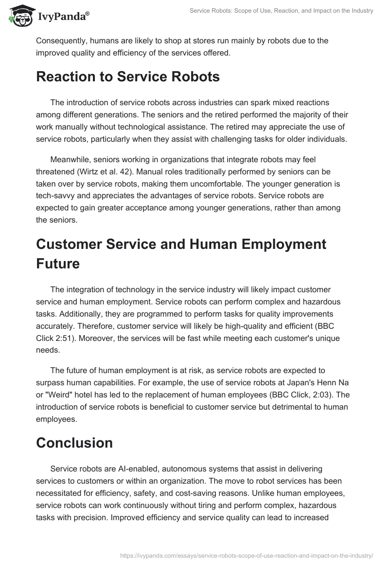 Service Robots: Scope of Use, Reaction, and Impact on the Industry. Page 2