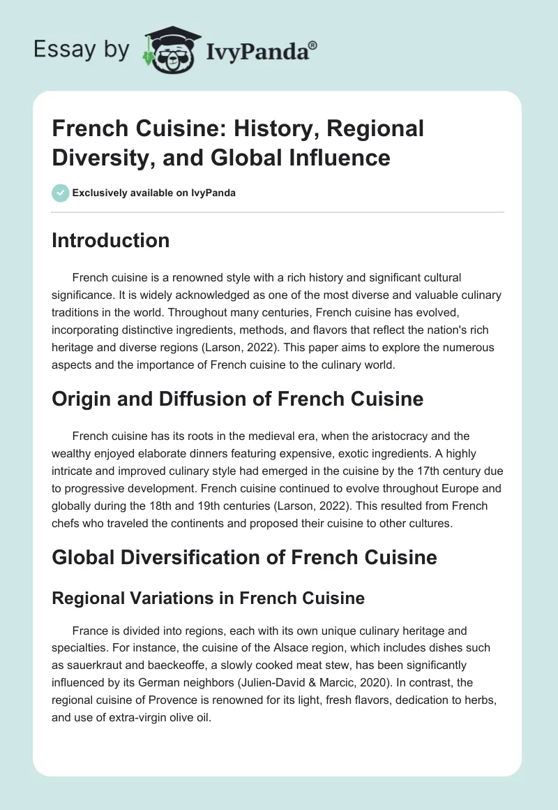 French Cuisine: History, Regional Diversity, and Global Influence. Page 1