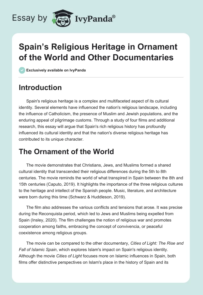 Spain’s Religious Heritage in Ornament of the World and Other Documentaries. Page 1