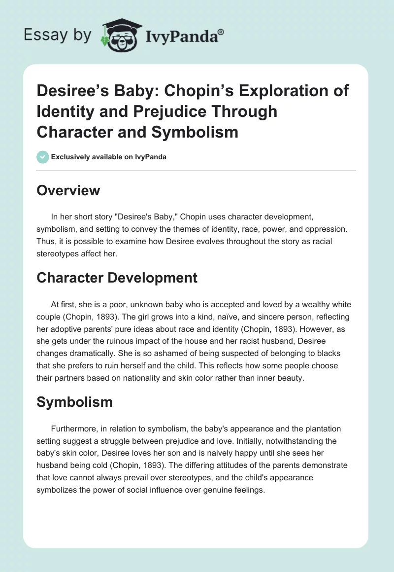 Desiree’s Baby: Chopin’s Exploration of Identity and Prejudice Through Character and Symbolism. Page 1