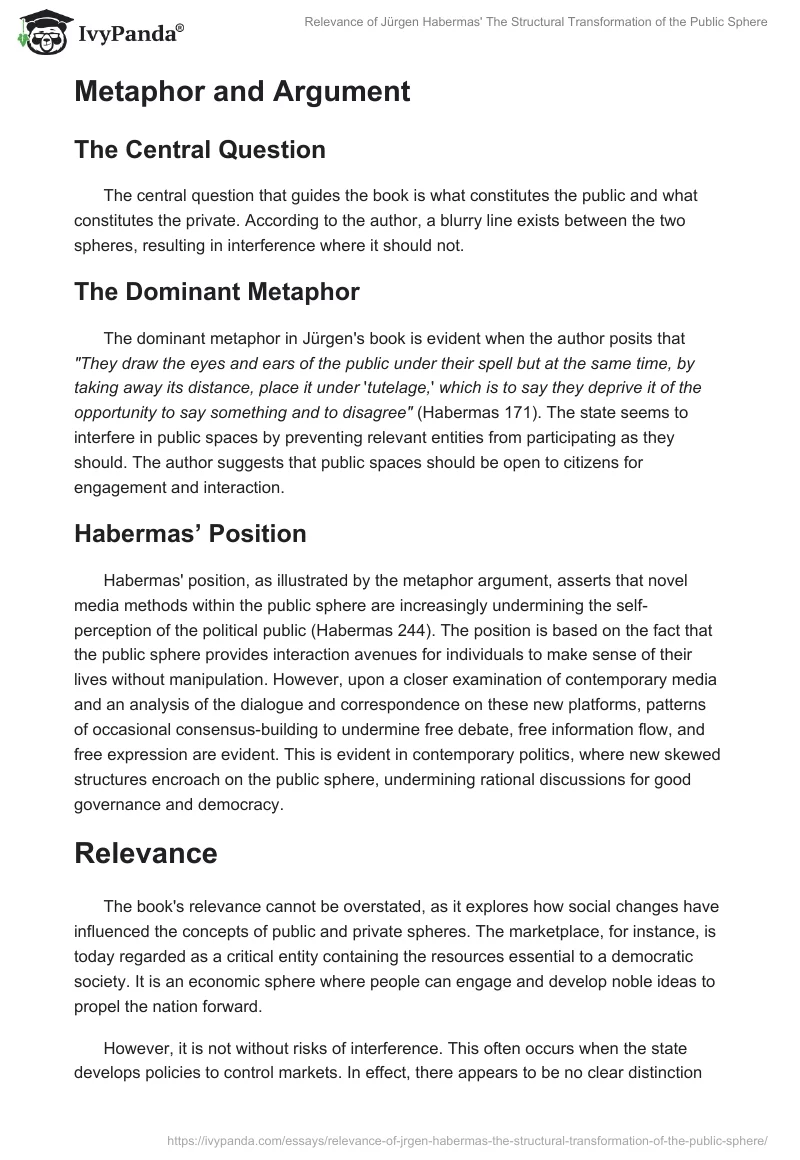 Relevance of Jürgen Habermas' "The Structural Transformation of the Public Sphere". Page 2