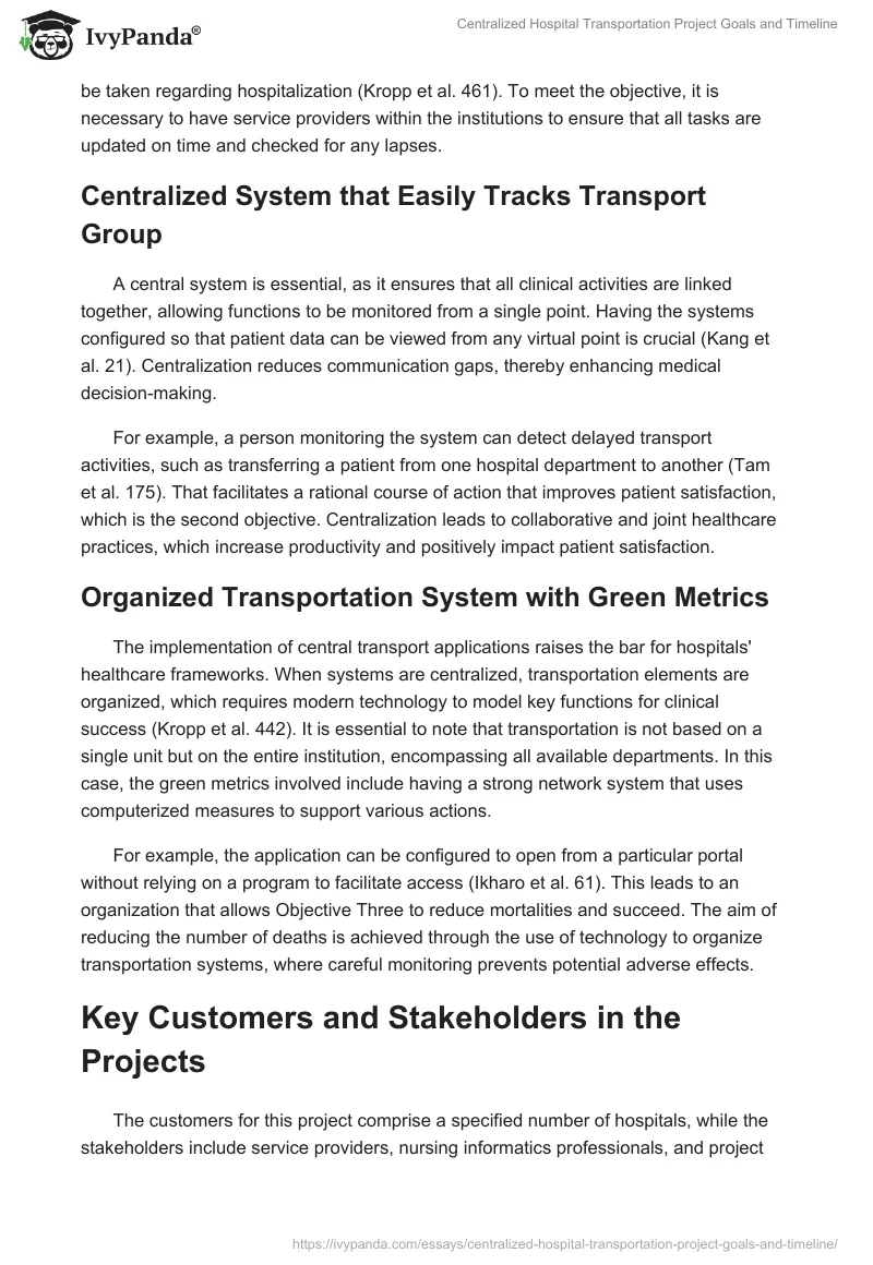Centralized Hospital Transportation Project Goals and Timeline. Page 2