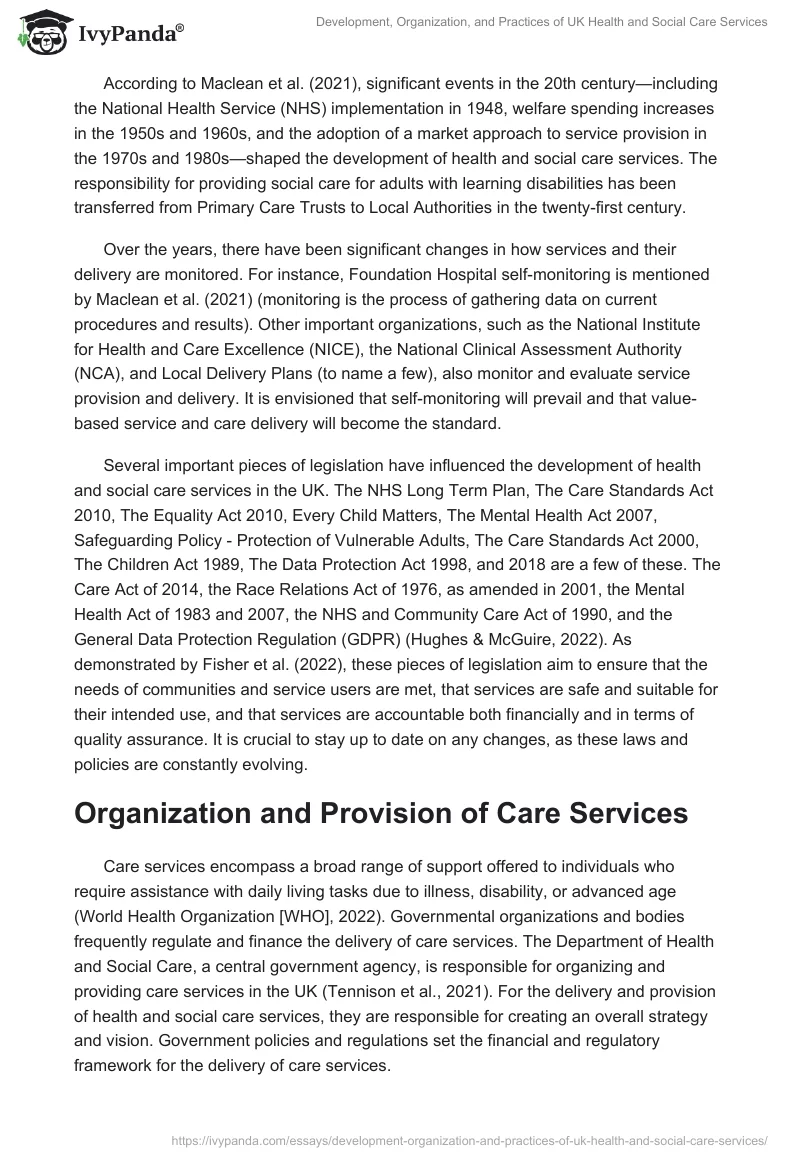 Development, Organization, and Practices of UK Health and Social Care Services. Page 2