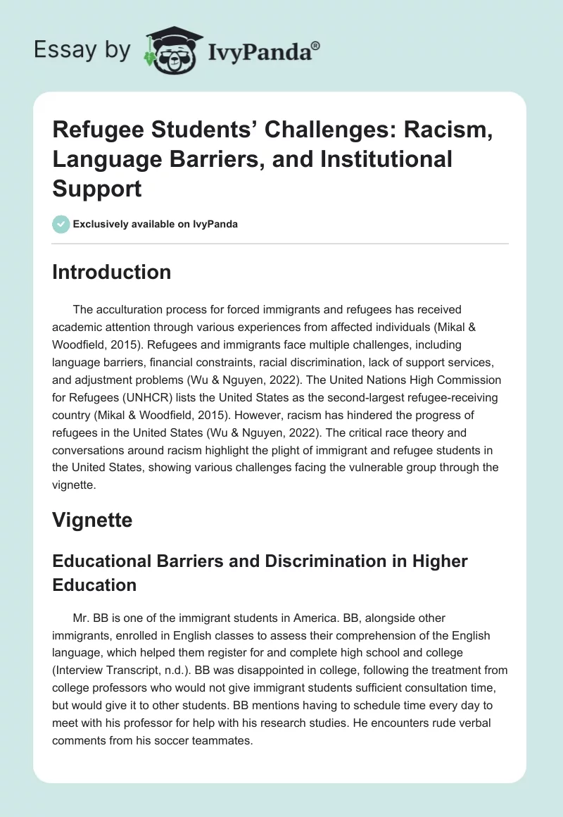 Refugee Students’ Challenges: Racism, Language Barriers, and Institutional Support. Page 1