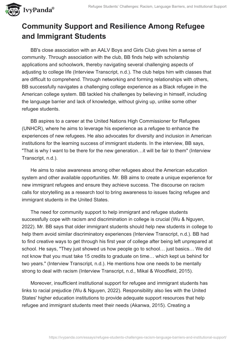 Refugee Students’ Challenges: Racism, Language Barriers, and Institutional Support. Page 2
