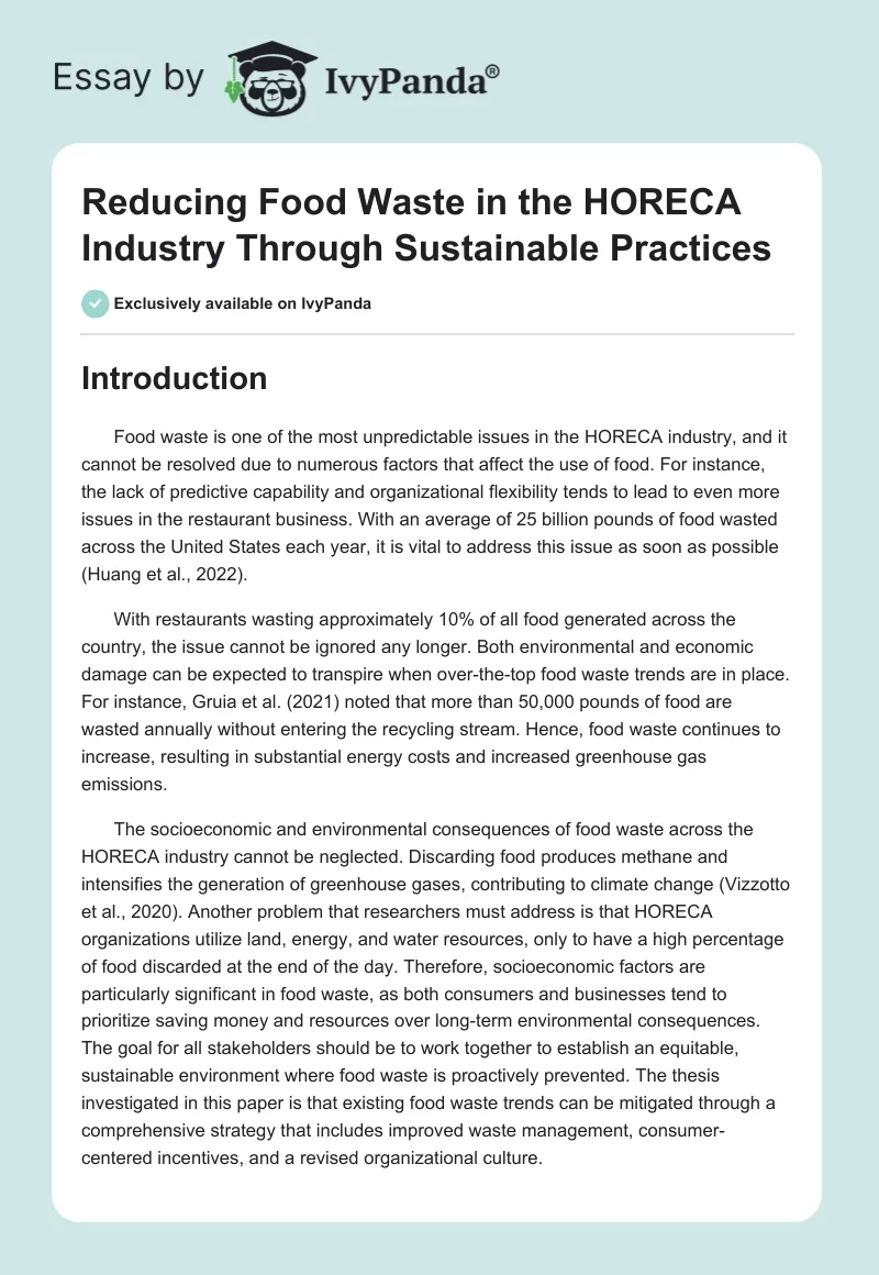 Reducing Food Waste in the HORECA Industry Through Sustainable Practices. Page 1