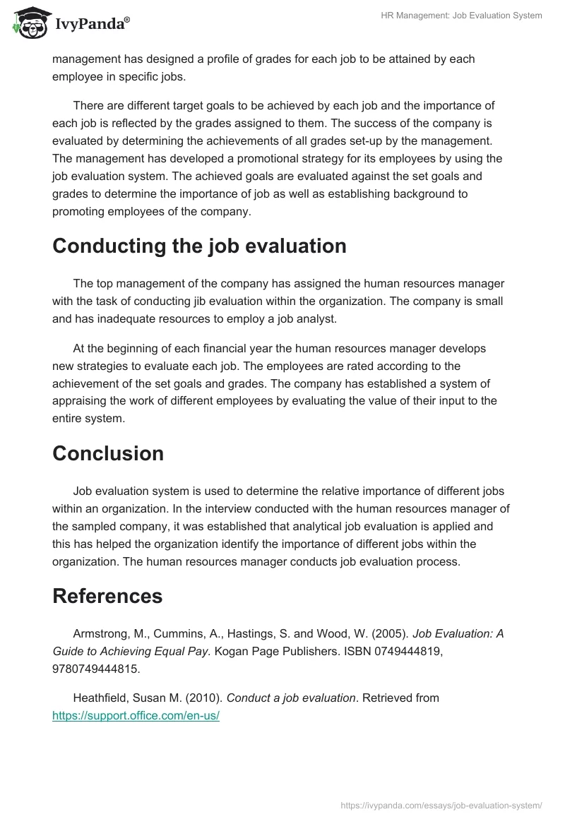 HR Management: Job Evaluation System. Page 2