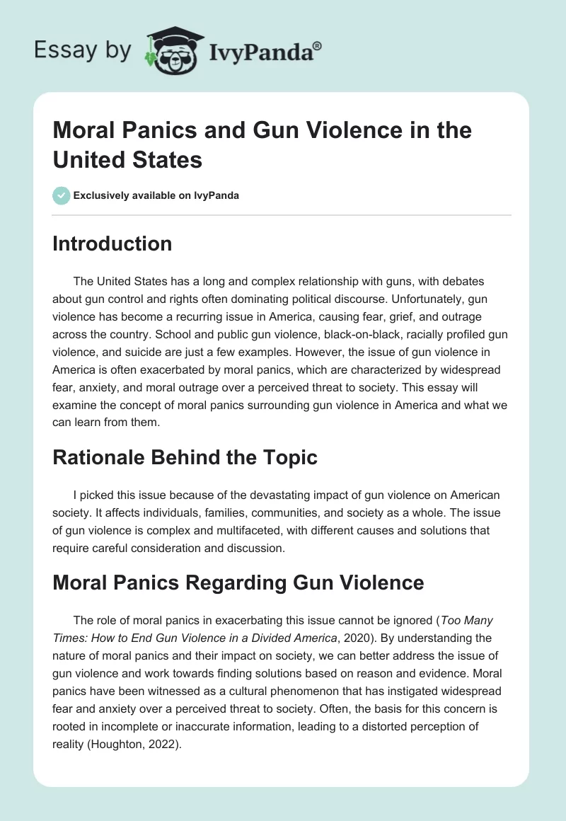 Moral Panics and Gun Violence in the United States. Page 1