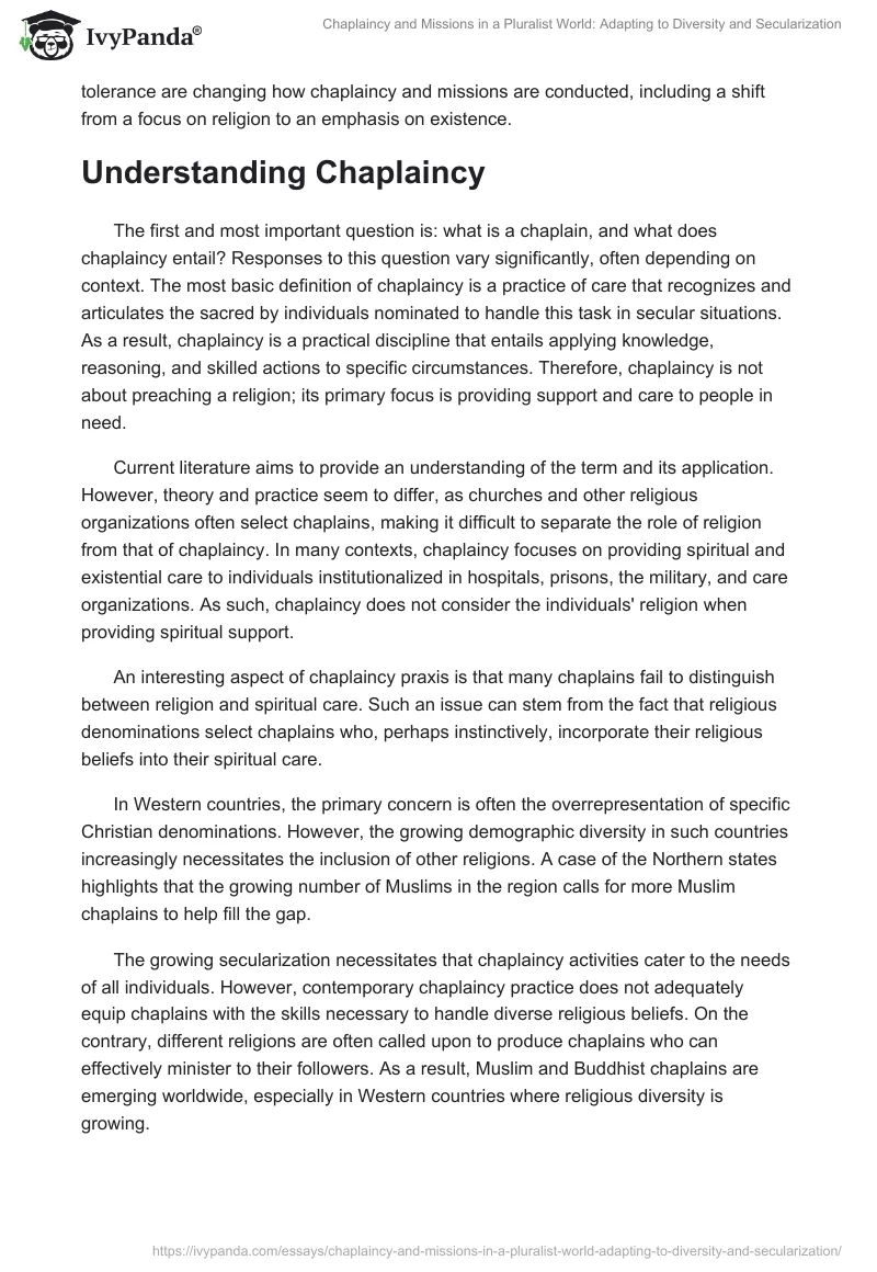 Chaplaincy and Missions in a Pluralist World: Adapting to Diversity and Secularization. Page 2
