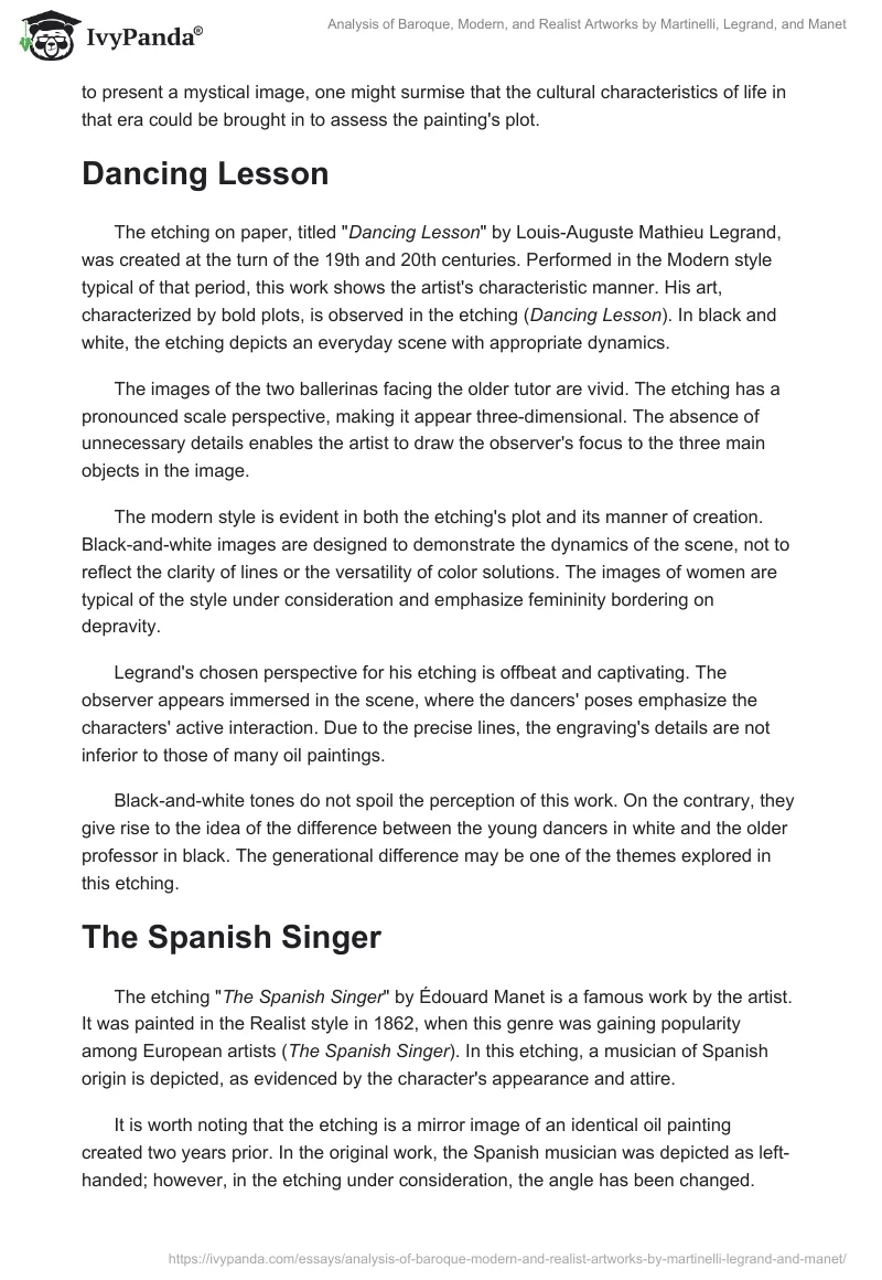 Analysis of Baroque, Modern, and Realist Artworks by Martinelli, Legrand, and Manet. Page 2