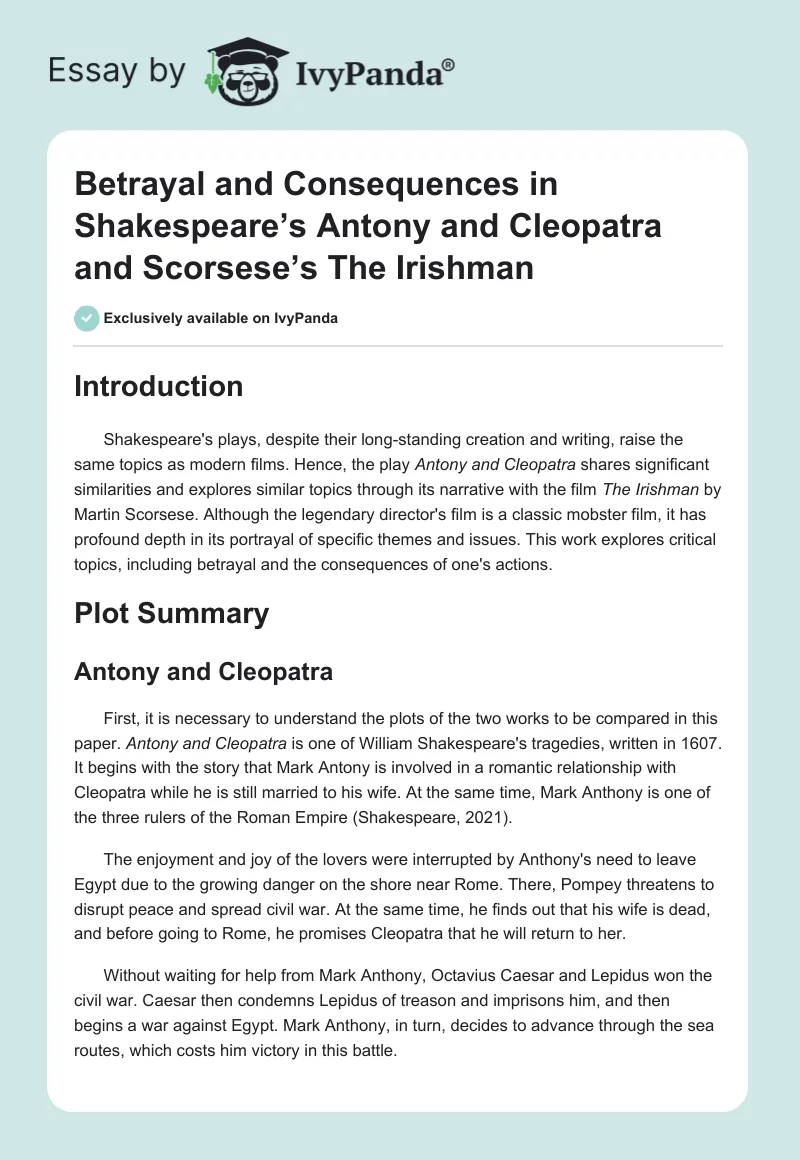 Betrayal and Consequences in Shakespeare’s Antony and Cleopatra and Scorsese’s The Irishman. Page 1