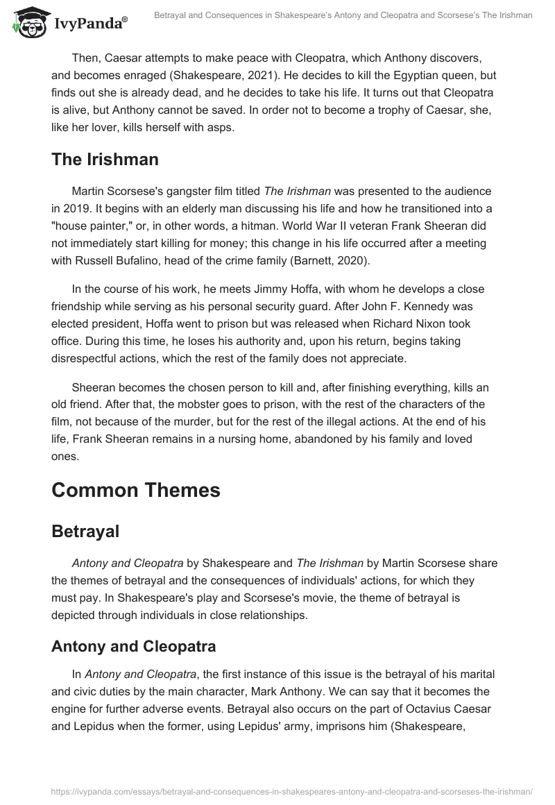 Betrayal and Consequences in Shakespeare’s Antony and Cleopatra and Scorsese’s The Irishman. Page 2