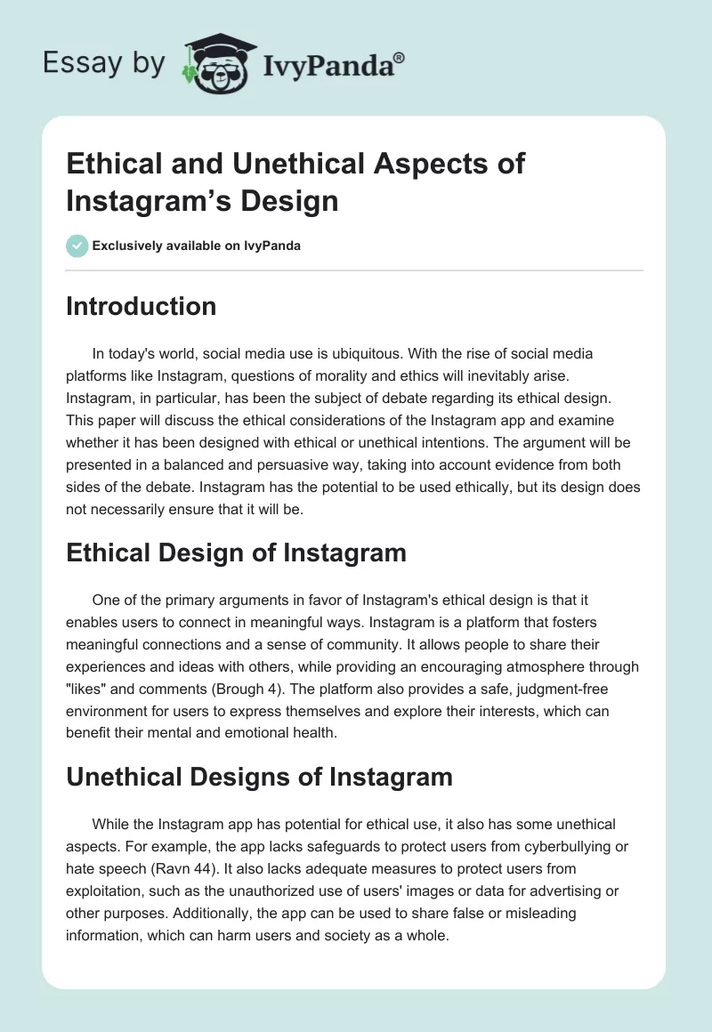 Ethical and Unethical Aspects of Instagram’s Design. Page 1