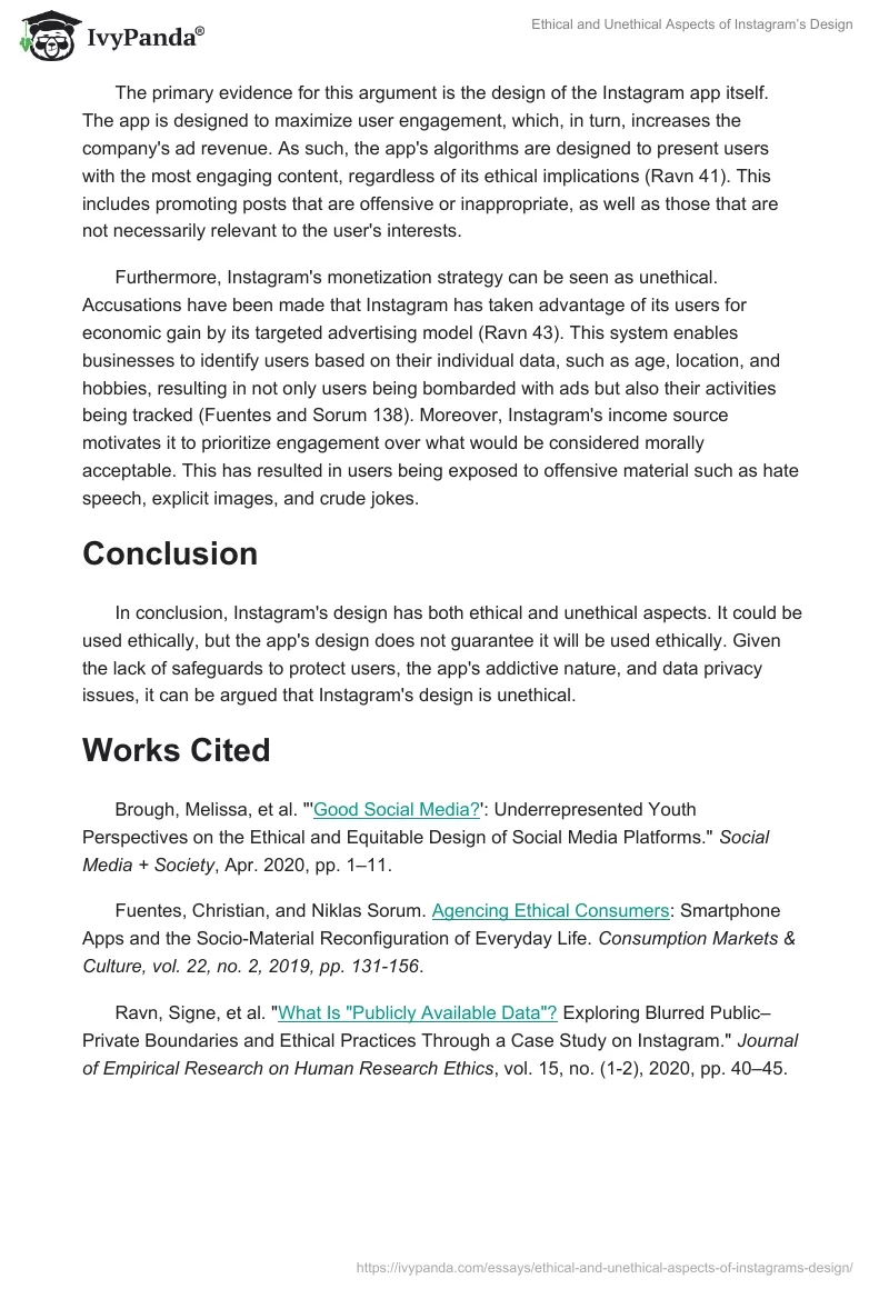 Ethical and Unethical Aspects of Instagram’s Design. Page 2