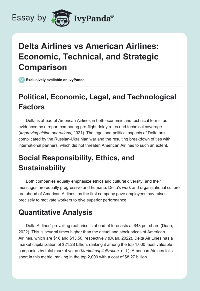 Delta Airlines vs American Airlines: Economic, Technical, and Strategic Comparison. Page 1