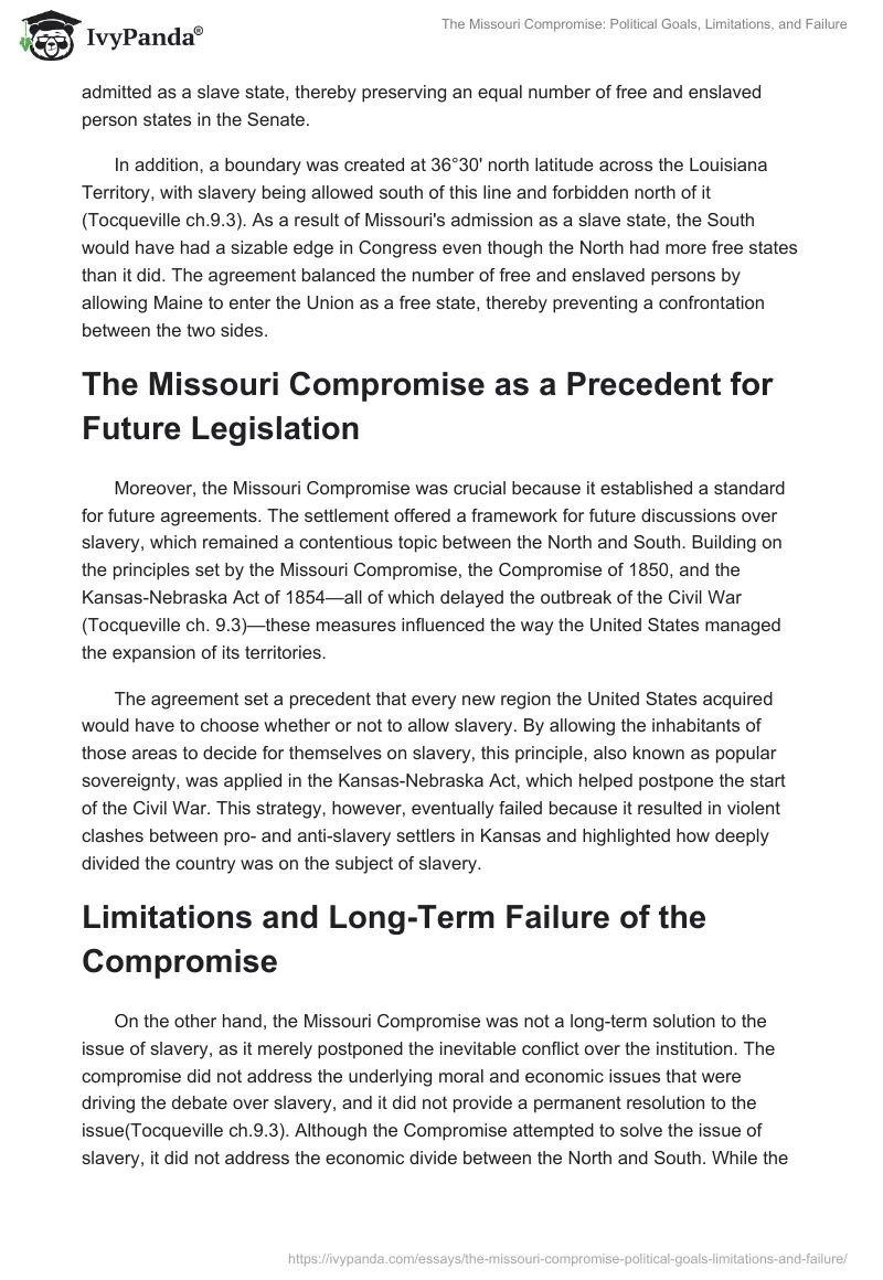 The Missouri Compromise: Political Goals, Limitations, and Failure. Page 2
