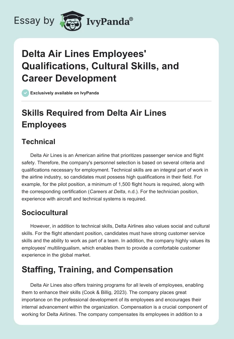 Delta Air Lines Employees' Qualifications, Cultural Skills, and Career Development. Page 1