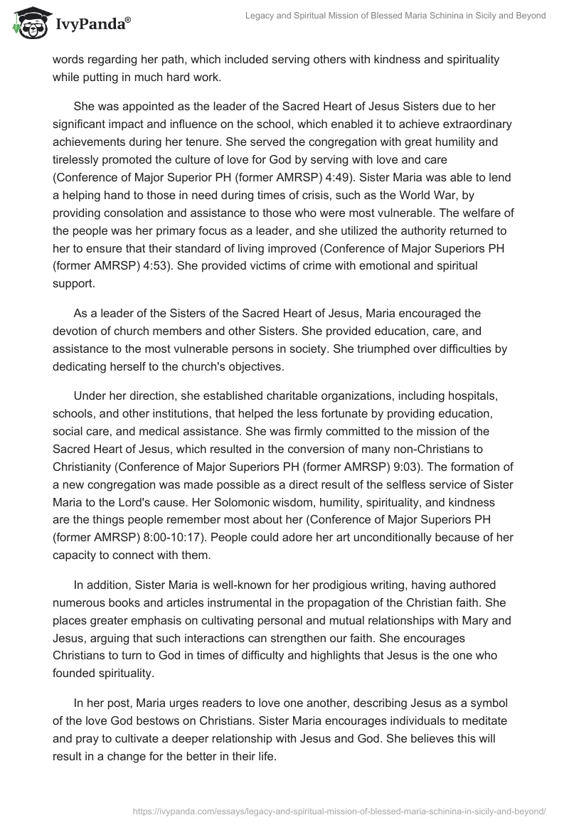 Legacy and Spiritual Mission of Blessed Maria Schinina in Sicily and Beyond. Page 2