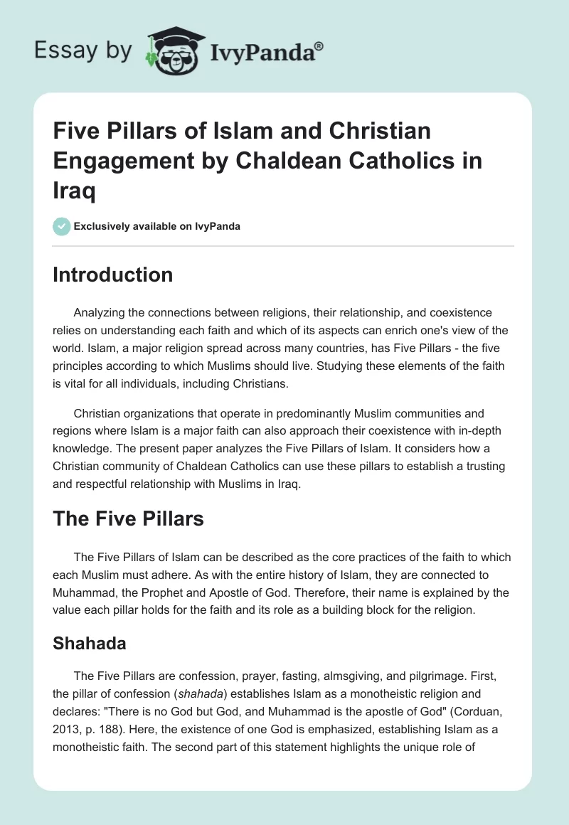 Five Pillars of Islam and Christian Engagement by Chaldean Catholics in Iraq. Page 1