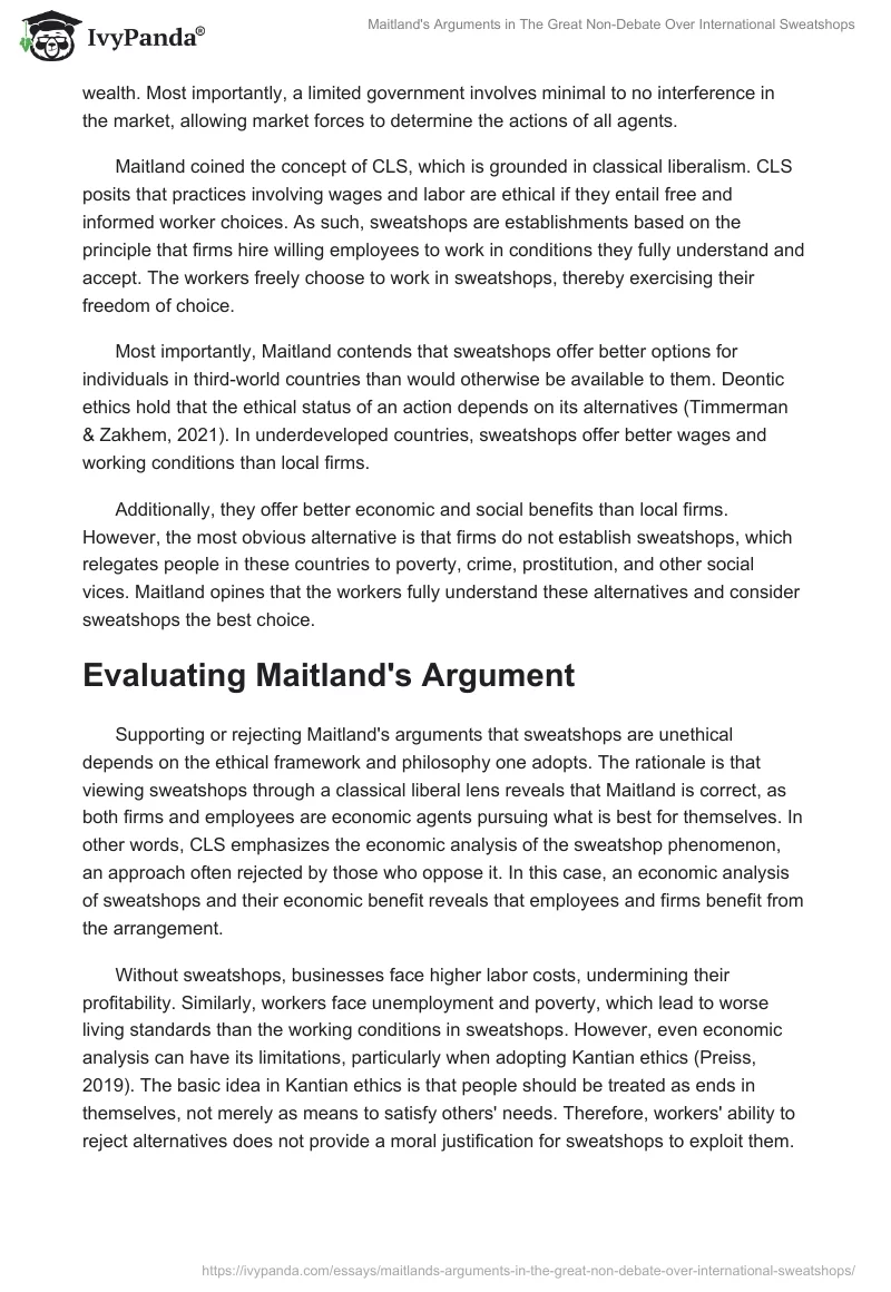 Maitland's Arguments in "The Great Non-Debate Over International Sweatshops". Page 2