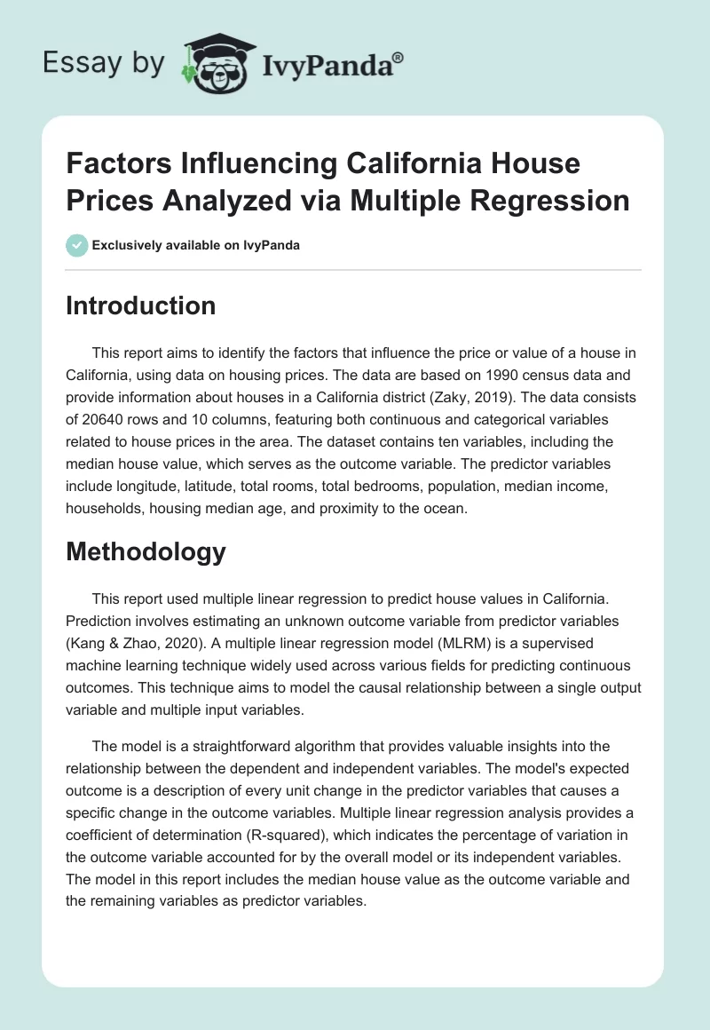 Factors Influencing California House Prices Analyzed via Multiple Regression. Page 1