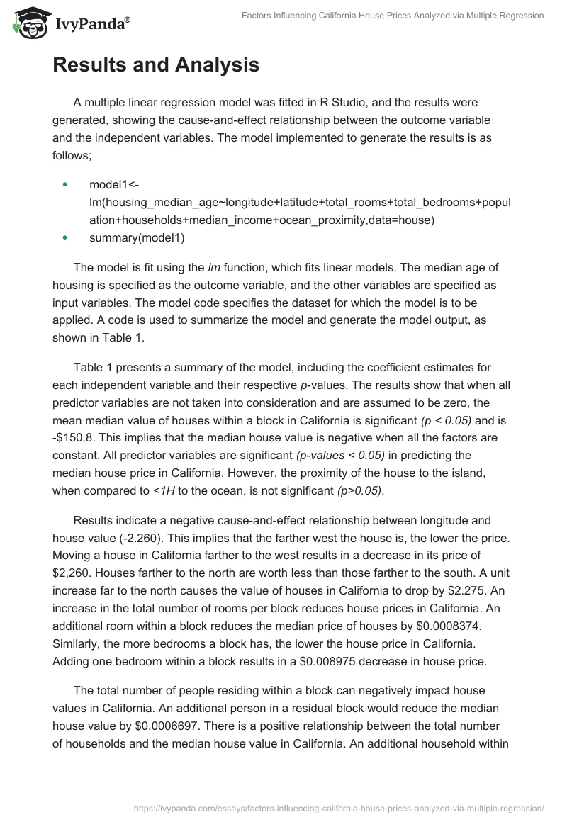 Factors Influencing California House Prices Analyzed via Multiple Regression. Page 2