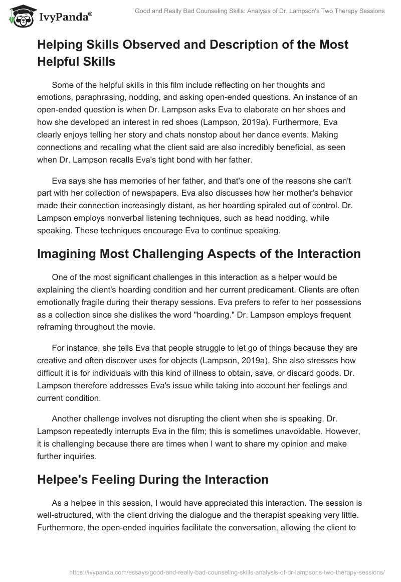 Good and Really Bad Counseling Skills: Analysis of Dr. Lampson's Two Therapy Sessions. Page 2