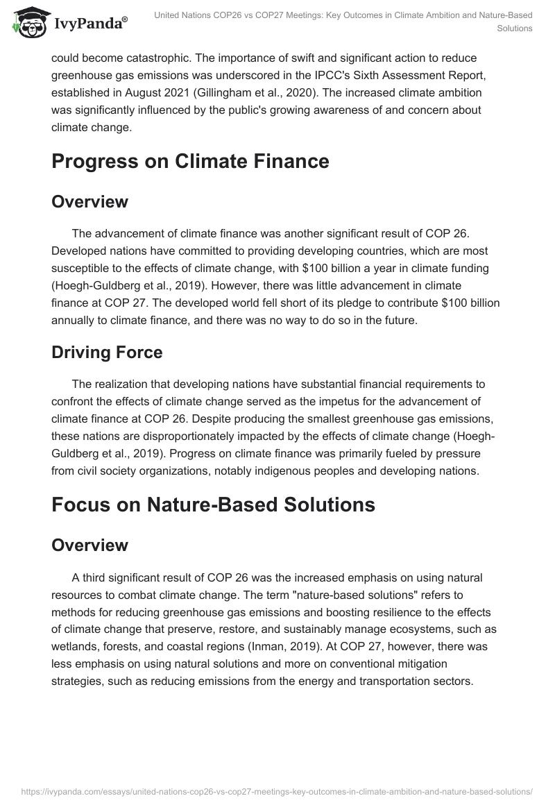 United Nations COP26 vs COP27 Meetings: Key Outcomes in Climate Ambition and Nature-Based Solutions. Page 2