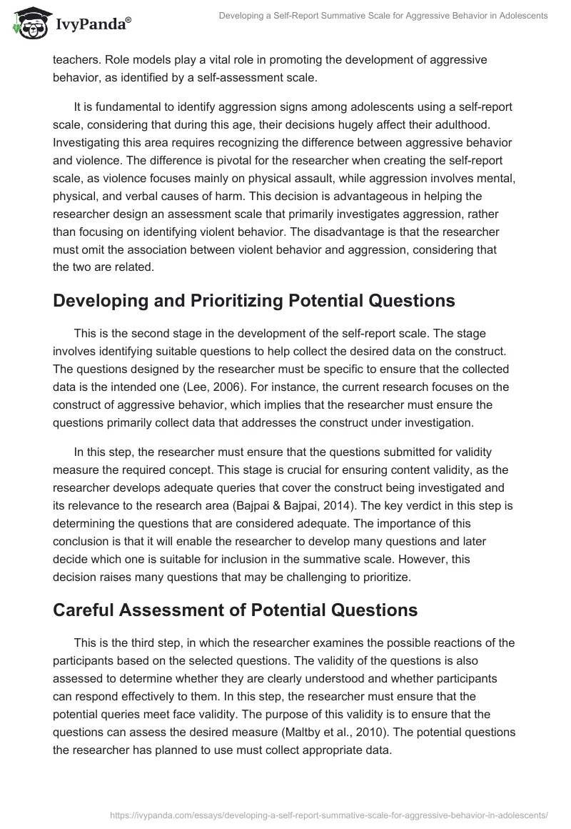 Developing a Self-Report Summative Scale for Aggressive Behavior in Adolescents. Page 2