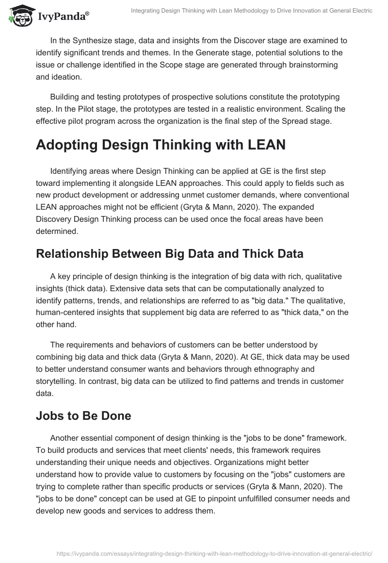 Integrating Design Thinking with Lean Methodology to Drive Innovation at General Electric. Page 2