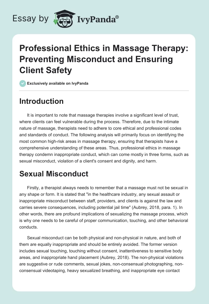 Professional Ethics in Massage Therapy: Preventing Misconduct and Ensuring Client Safety. Page 1