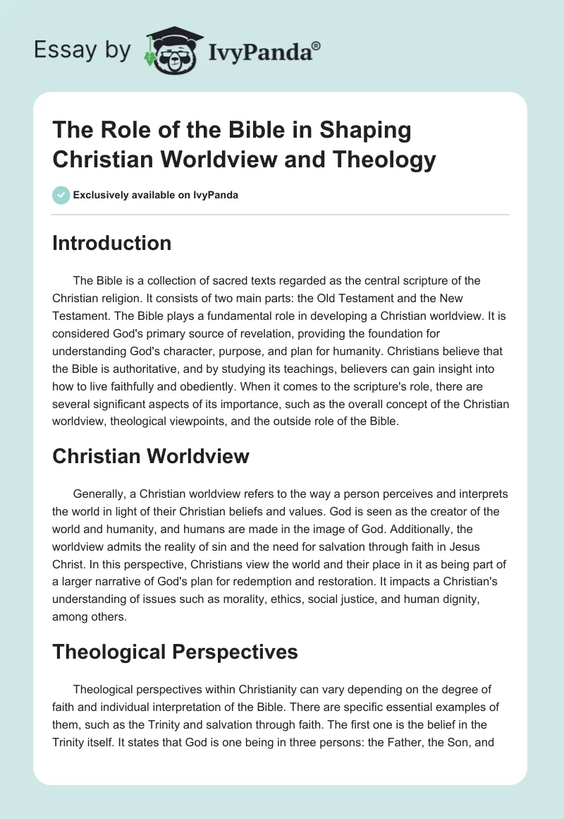 The Role of the Bible in Shaping Christian Worldview and Theology. Page 1