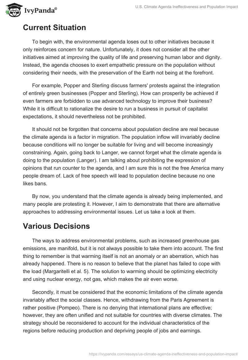 U.S. Climate Agenda Ineffectiveness and Population Impact. Page 2