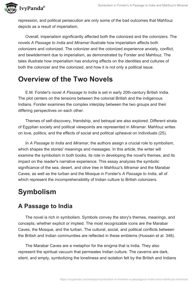 Symbolism in Forster's "A Passage to India" and Mahfouz's "Miramar". Page 2