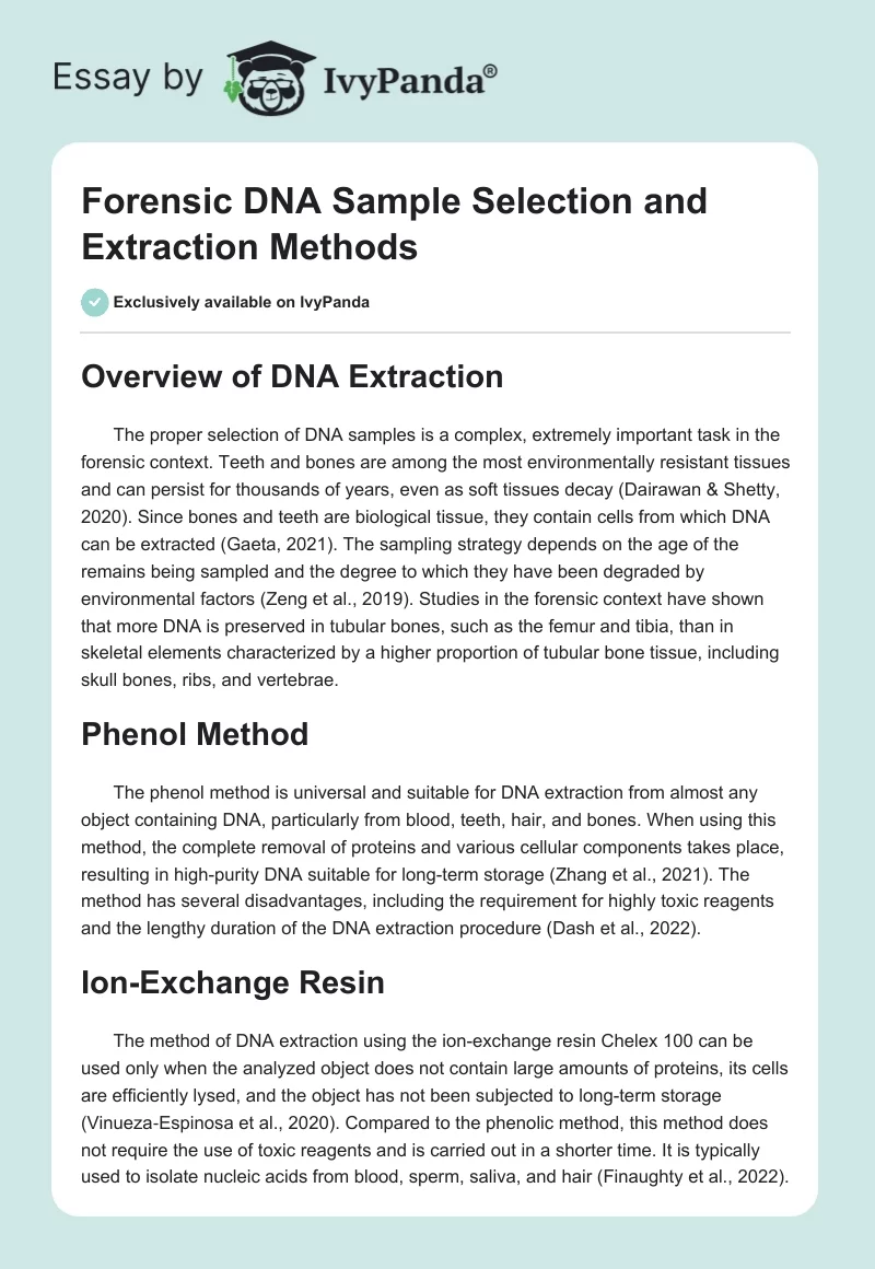 Forensic DNA Sample Selection and Extraction Methods. Page 1