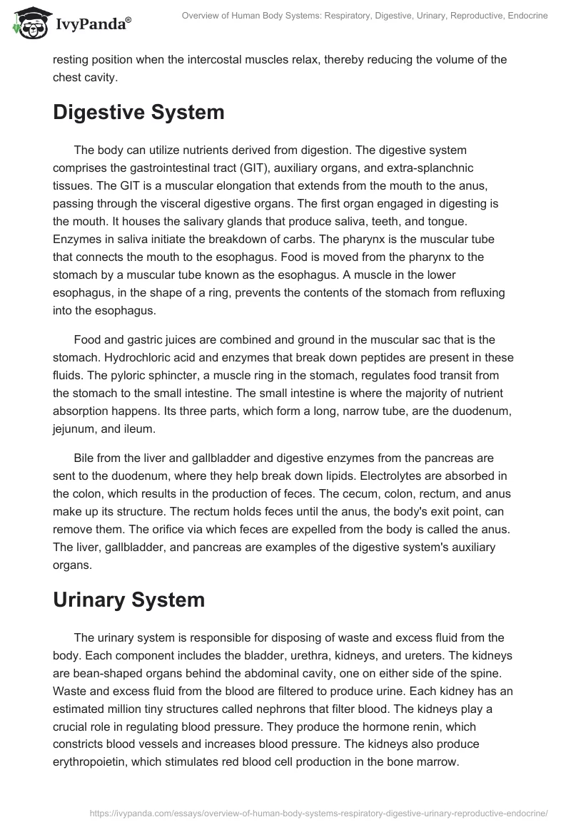Overview of Human Body Systems: Respiratory, Digestive, Urinary, Reproductive, Endocrine. Page 2